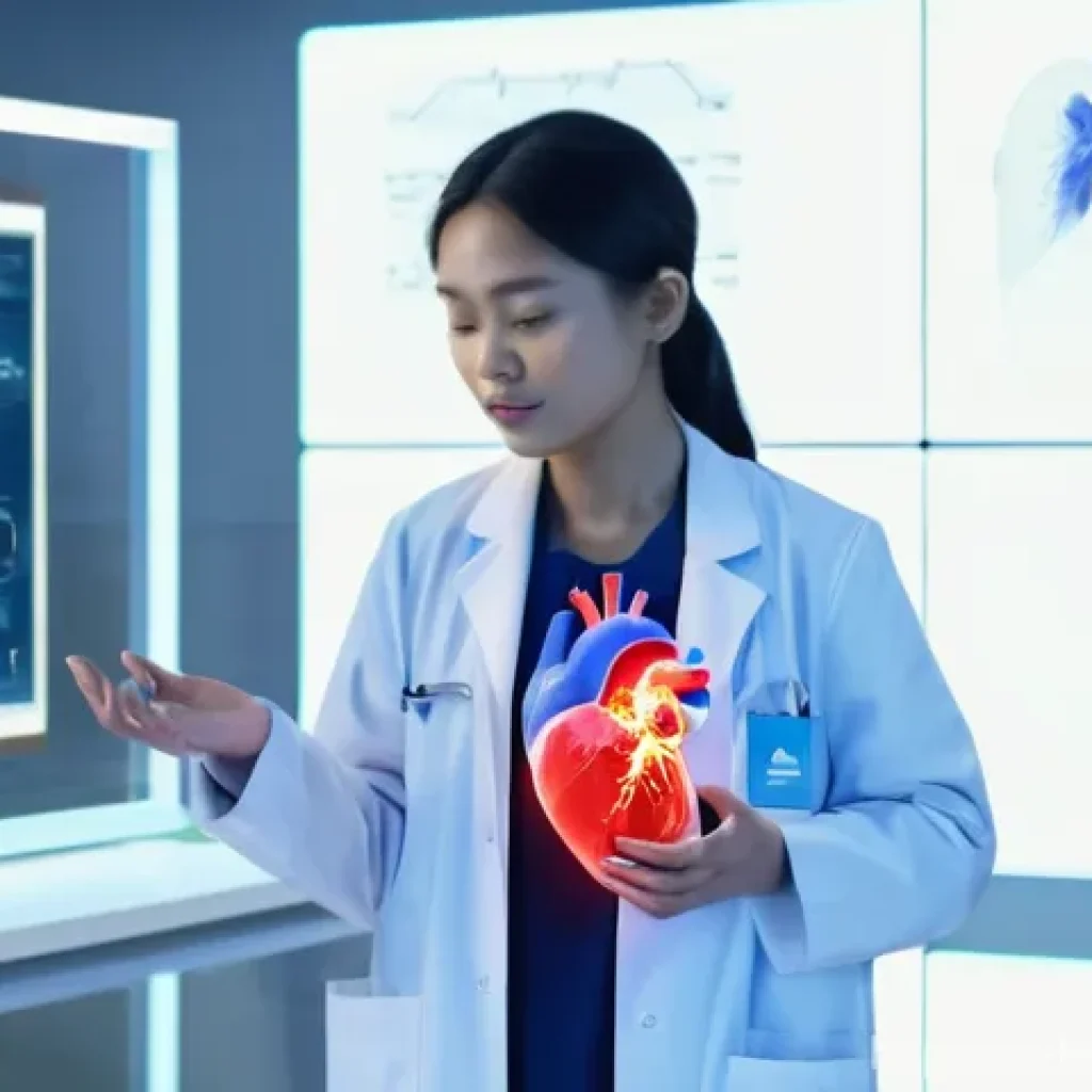 혼합현실 교육에서의 시각적 학습 전략 - **Prompt 1: Vietnamese Medical Student Interacting with a Holographic Heart**
    A young Vietnamese...