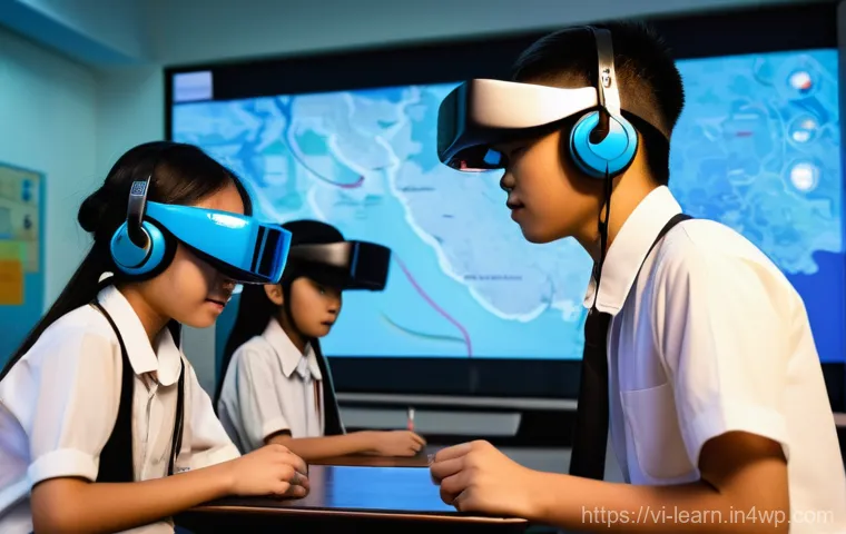 혼합현실 교육과 신뢰성 구축 전략 - **Prompt:** A vibrant, dynamic image of a diverse group of Vietnamese middle school students (ages 1...