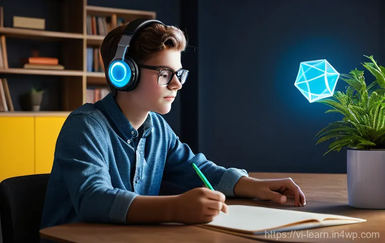 혼합현실 교육의 참여형 학습 모델 - **Prompt 2: Advanced Virtual Biology Lab**
    A focused, eye-level shot of a university student, ap...