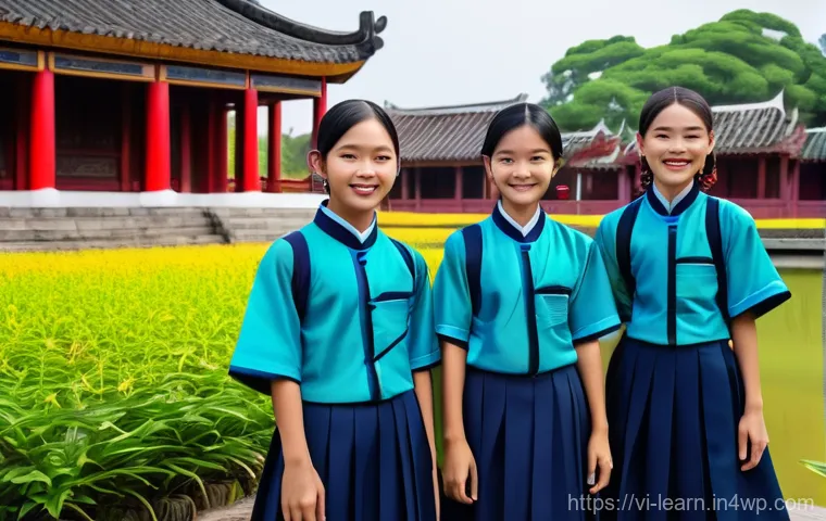 혼합현실 교육 플랫폼 선택 시 고려사항 - A group of diverse Vietnamese students, aged 10-15, dressed in modest school uniforms, are gathered ...