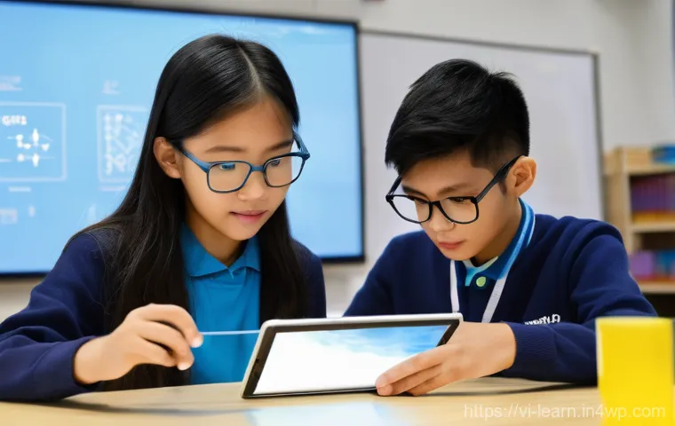 혼합현실 교육 플랫폼 선택 시 고려사항 - A vibrant mixed reality scene where a group of Vietnamese students, aged 10-15, respectfully dressed...