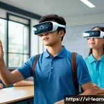 혼합현실 교육의 비용 및 ROI 분석 - A modern Vietnamese classroom scene where diverse students wearing casual clothes and mixed reality ...