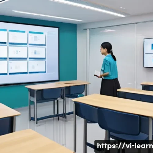 혼합현실 교육의 성과 분석 방법 - A modern Vietnamese classroom setting with diverse adult learners using mixed reality headsets and m...