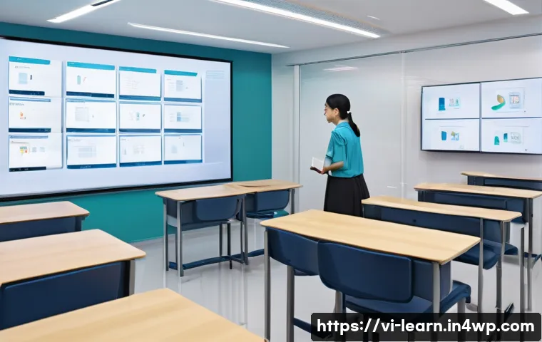 혼합현실 교육의 성과 분석 방법 - A modern Vietnamese classroom setting with diverse adult learners using mixed reality headsets and m...
